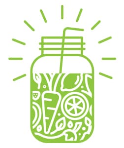 image de bande dessinée d'un verre avec des fruits et des légumes à l'intérieur pour montrer une boisson de désintoxication