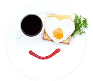 image humoristique présentant un oeuf au plat un café et une ligne de ketchup