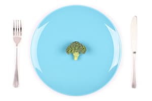 brocoli seul dans une assiette bleu entouré de couverts