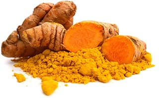 plusieurs fruit de curcuma découpés avec de la poudre oranges entreposés en vrac sur un fond blanc plusieurs fruit de curcuma découpés avec de la poudre oranges entreposés en vrac sur un fond blanc