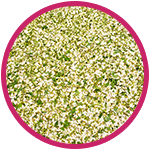 tas de taches vertes éparpillés sur un fond blanc et entourées d'un cercle rose