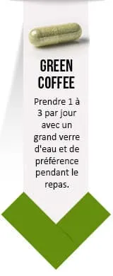 gélule verte de green coffee pure - posologie par weightworld sur un fond blanc