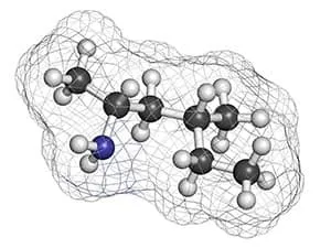 Schema molécule sur fond blanc composée de huit atomes
