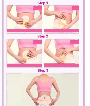 image montrant trois etapes pour utiliser des patchs minceur pour femme