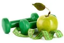 image d'une pomme verte avec deux halteres verte et un ruban vert
