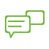 deux icônes de bulles de conversation vertes qui sont petites et interconnectées