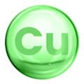 Une boule vert clair avec le texte Cu - Koper dedans