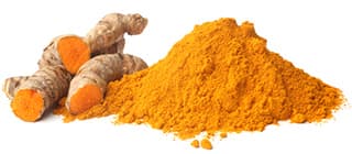 Plante de curcuma appartenant à la famille du gingembre entière et en poudre sur fond blanc. Plante de curcuma appartenant à la famille du gingembre entière et en poudre sur fond blanc.