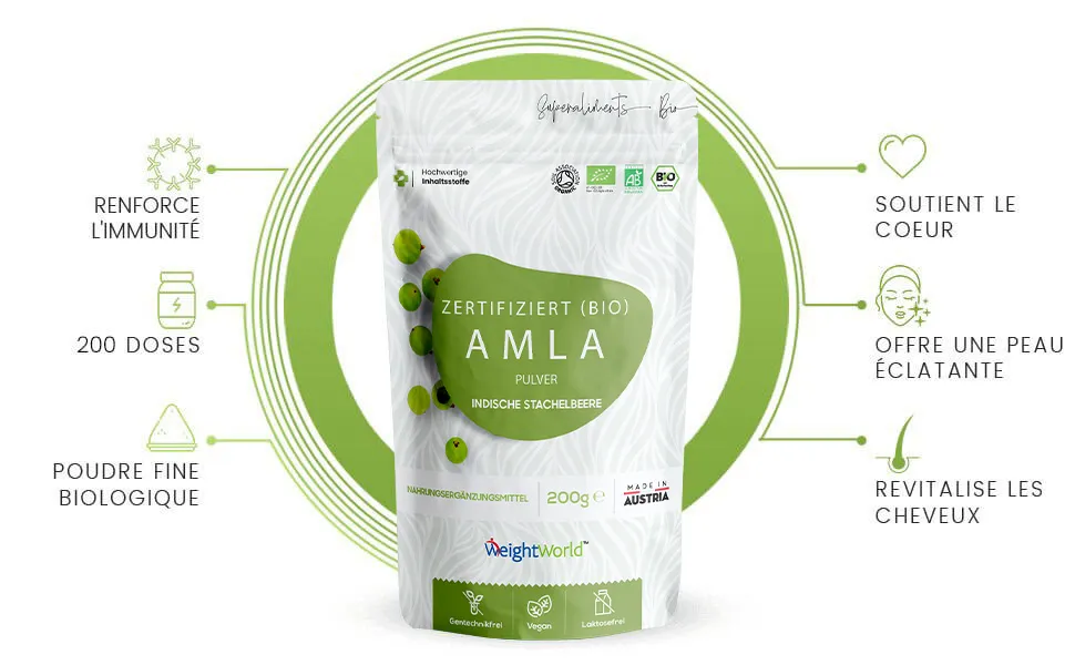 Amla en poudre pour la peau, les cheveux, le coeur et le système immunitaire