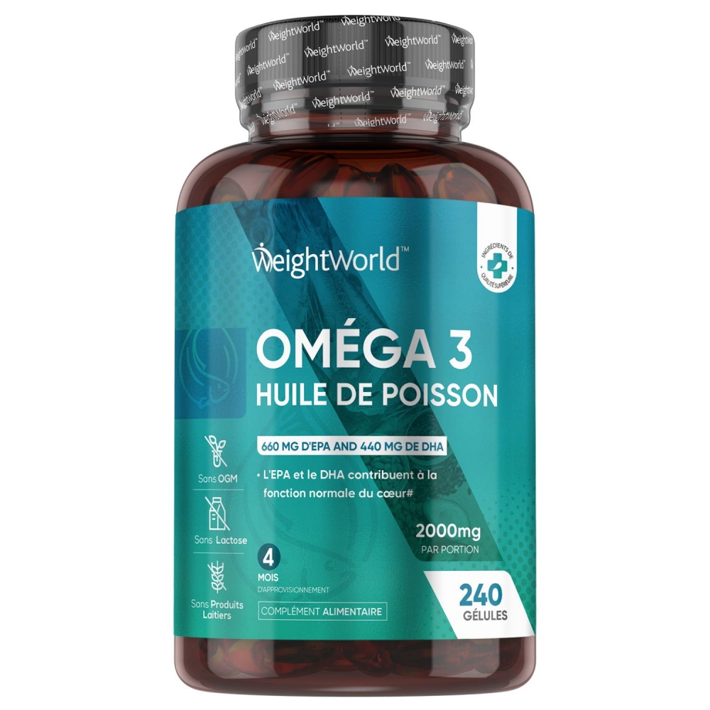 Gélules d'oméga3 huile de poissons sauvages 240 gélules de 2000mg