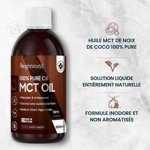 Huile TCM Pure (MCT C8) I Triglycérides à chaîne moyenne I WeightWorld