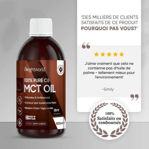 Huile TCM Pure (MCT C8) I Triglycérides à chaîne moyenne I WeightWorld