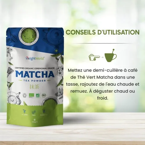 Thé Matcha Bio Japon Qualité Premium, 100g 