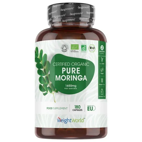 boite de pure moringa en gelule sur un fond blanc et vert par weightworld