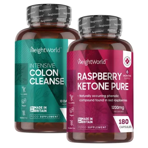 deux boites de colon cleanse et raspberry ketone en gélule sur fond blanc