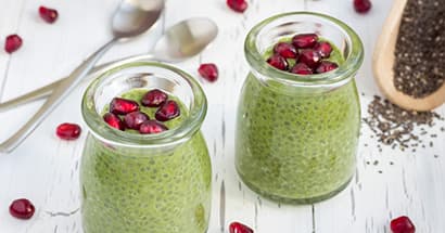 Thé Matcha et pudding aux graines de chia