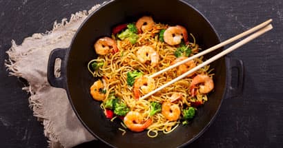 Crevettes sautées avec nouilles Shirataki