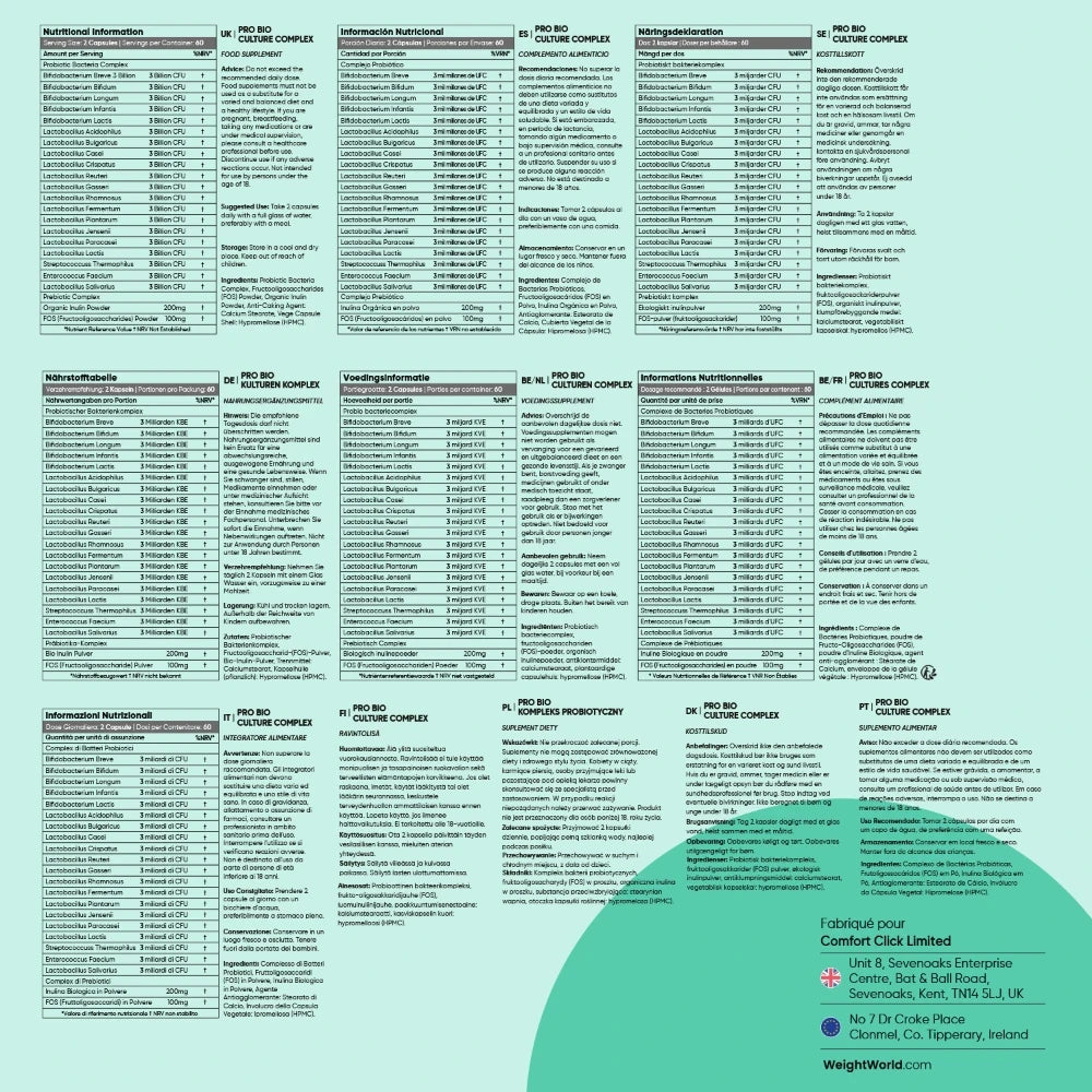 Plan détaillé des valeurs et ingrédients du complément en tableaux d’informations
