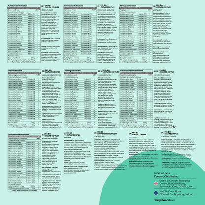 Plan détaillé des valeurs et ingrédients du complément en tableaux d’informations