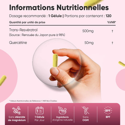 Complément en gélules : main tenant une capsule sur fond du tableau nutritionnel