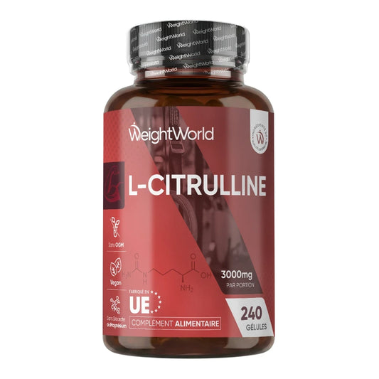 Flacon de complément WeightWorld L-Citrulline 3000 mg, 240 gélules