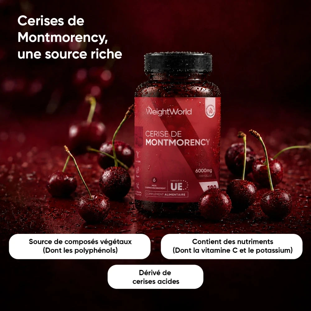 Bouteille WeightWorld Cerise de Montmorency, étiquette rouge avec dosage 6000 mg