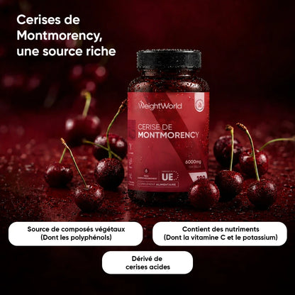 Bouteille WeightWorld Cerise de Montmorency, étiquette rouge avec dosage 6000 mg