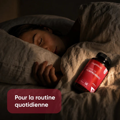 Bouteille WeightWorld Cerise de Montmorency sur drap, flacon rouge et bouchon noir