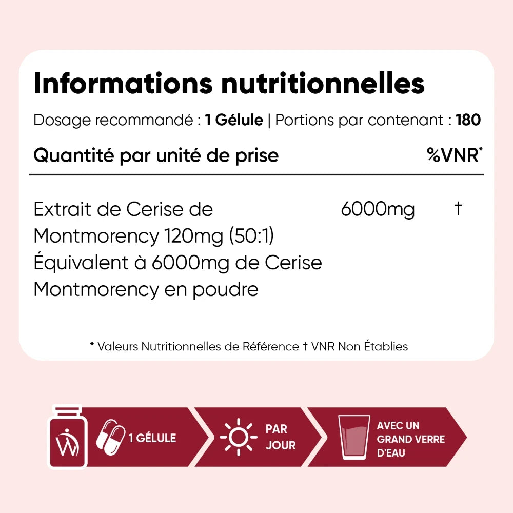 Panneau d’informations nutritionnelles WeightWorld : extrait de cerise 6000 mg