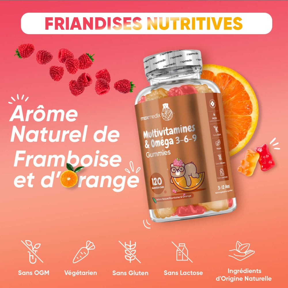 Bonbons gélifiés nutritifs à l’arôme naturel de framboise et d’orange, et sans additifs