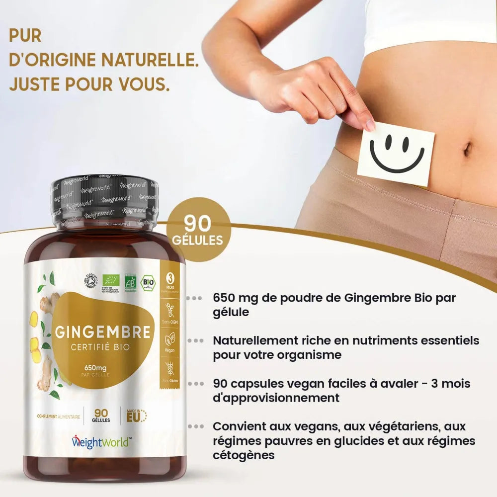 90 gélules gingembre bio pour 3 mois d’approvisionnement