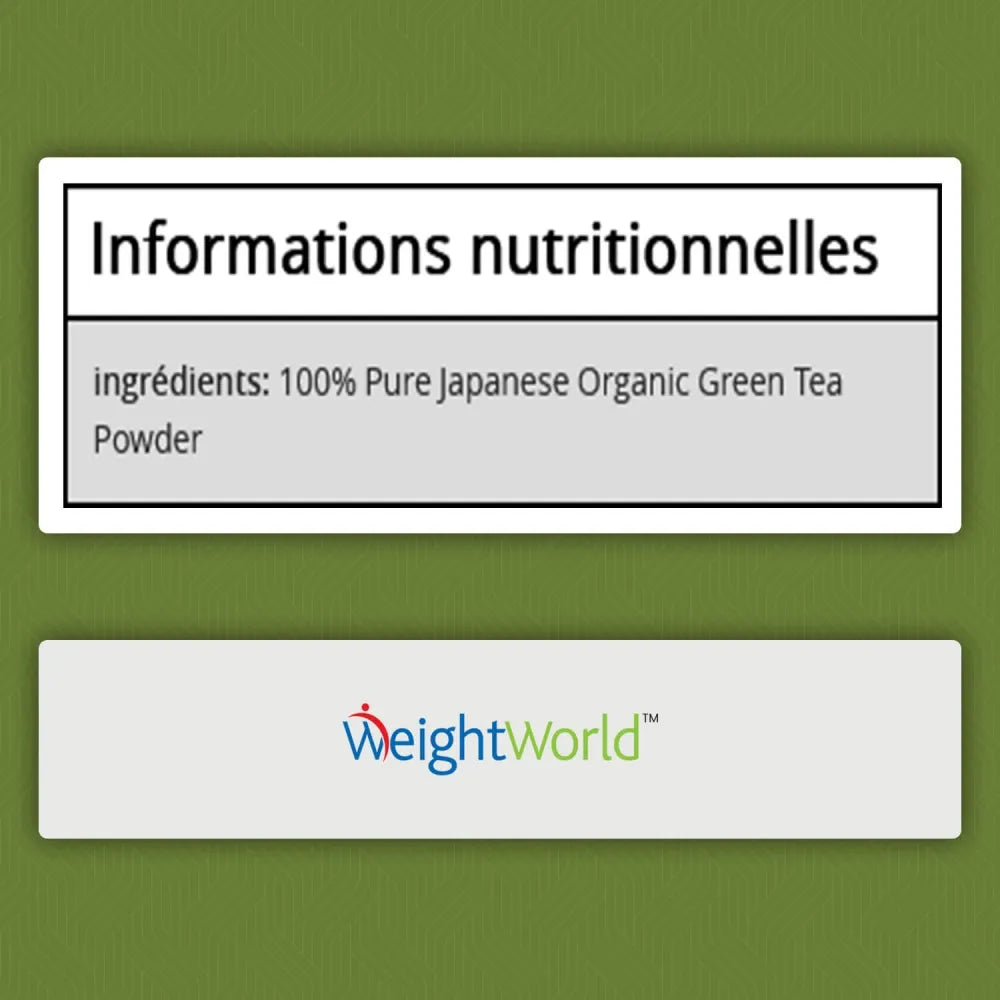 Informations nutritionnelles du thé matcha en poudre organique