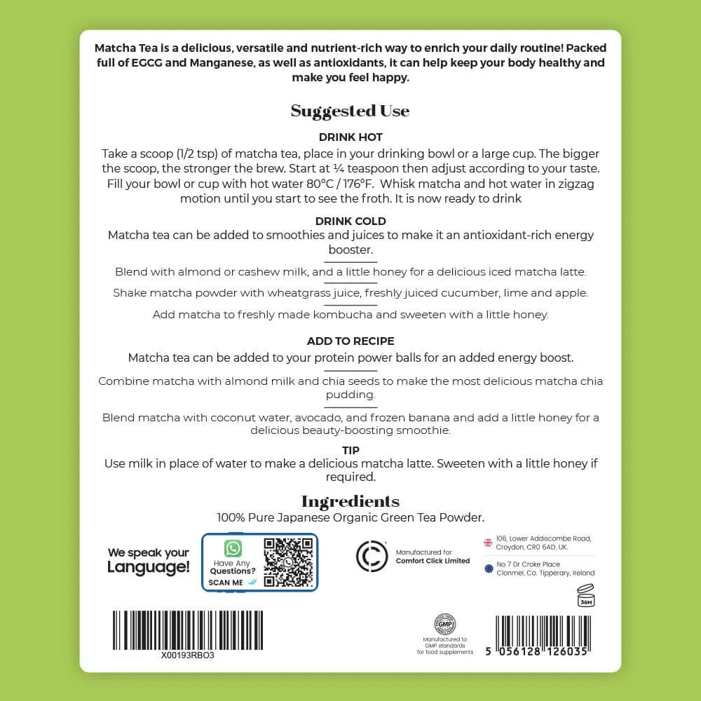 Suggestions d’utilisation de la poudre de thé matcha bio WeightWorld