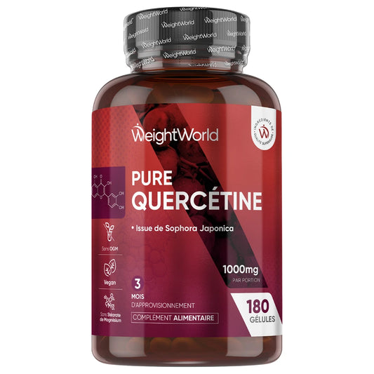 Complément alimentaire Quercétine 1000 mg en flacon brun, étiquette WeightWorld