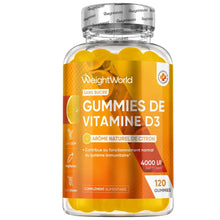 Gummies vitamine D3 WeightWorld en pot, sans sucre, goût citron, 120 gummies