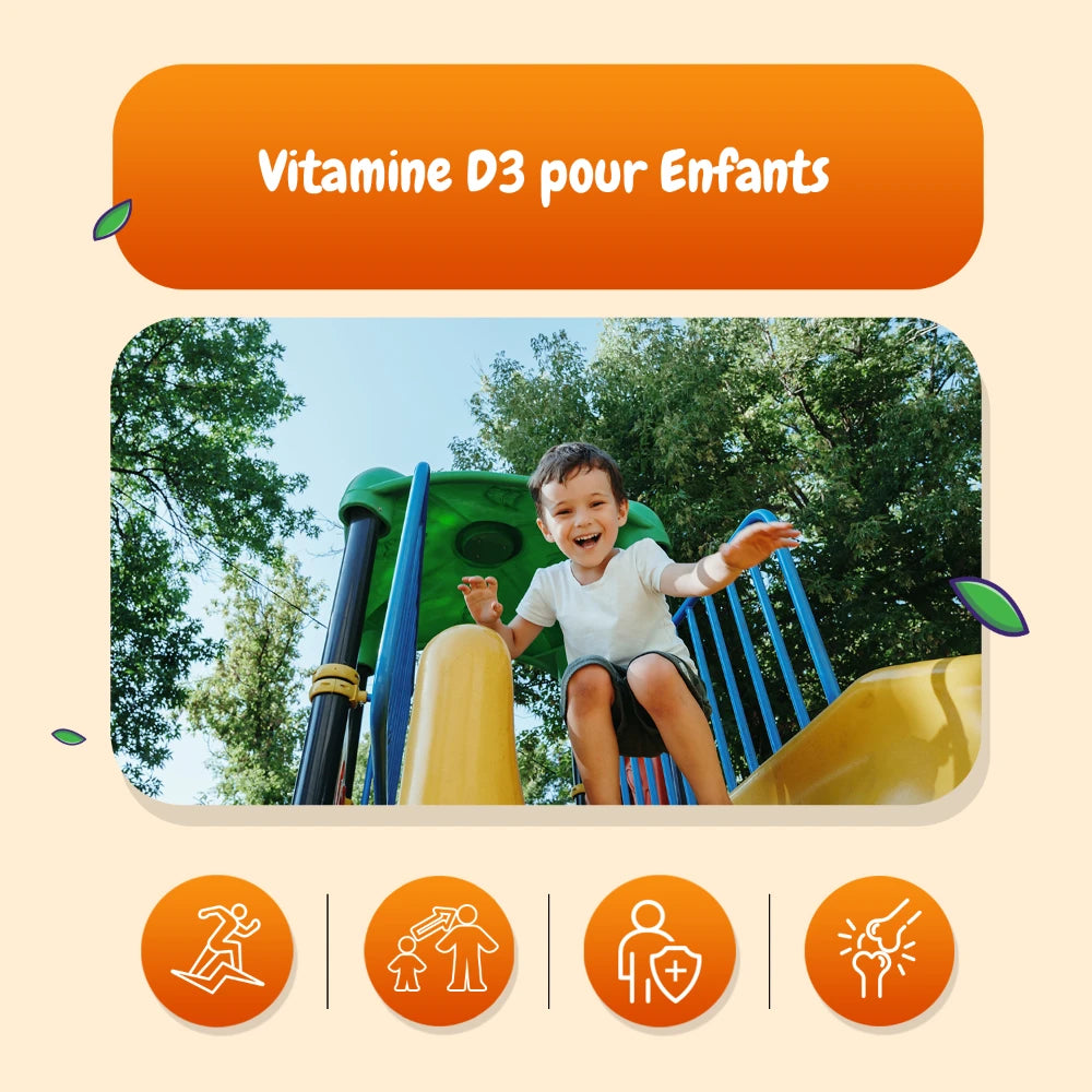 Pack vitamine D3 pour enfants avec icônes bien-être et activité