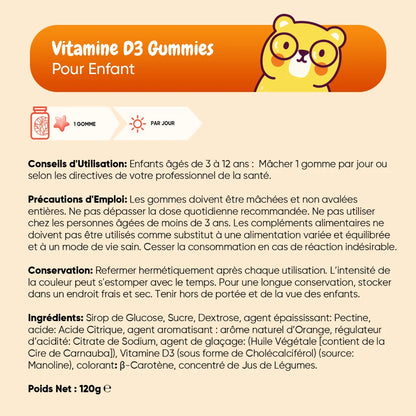 Gummies vitamine D3 pour enfant : 1 gummy par jour, conseils et précautions