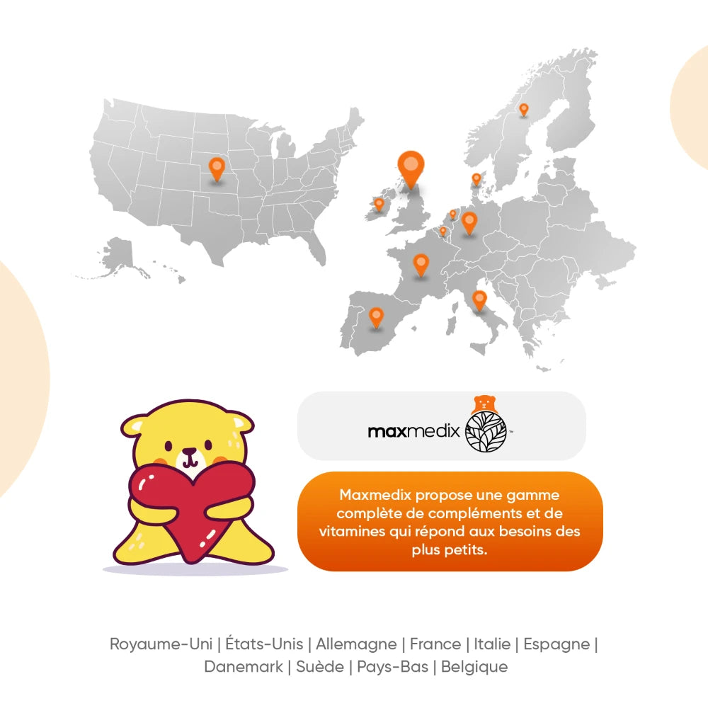 Carte des pays de distribution des gummies Vitamine D3, Maxmedix