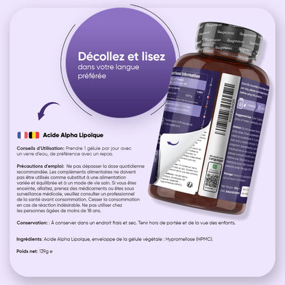 Bouteille d’Acide alpha-lipoïque WeightWorld, consignes d’utilisation et conservation