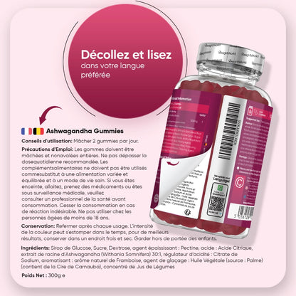 Bocal de gummies à l’ashwagandha WeightWorld : conseils et ingrédients sur l’étiquette