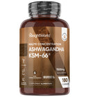 Bouteille de complément alimentaire Ashwagandha KSM-66 WeightWorld, 180 comprimés