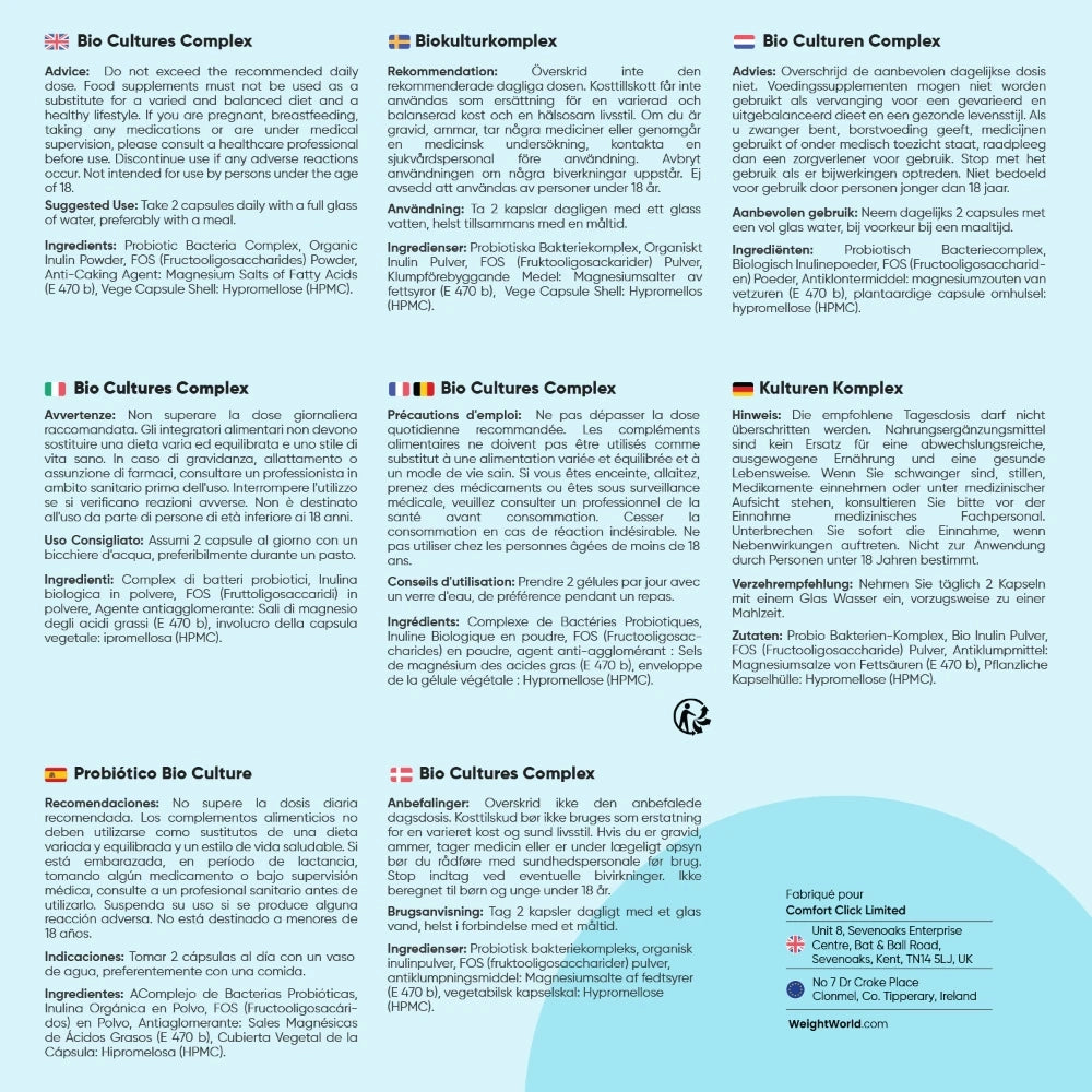 Notice multilingue : avis, recommandations et informations sur probiotiques