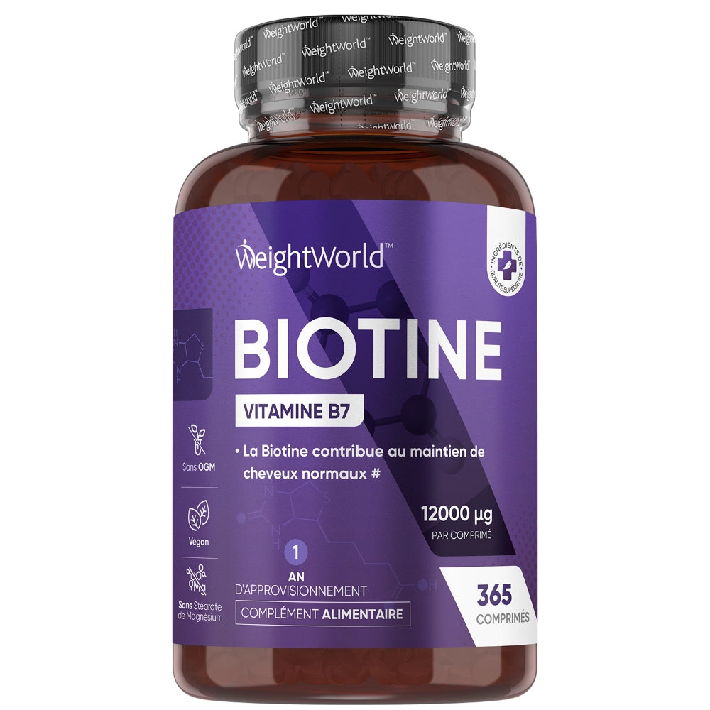 Bocal de comprimés de biotine vitamine B7, 365 comprimés, bouchon noir