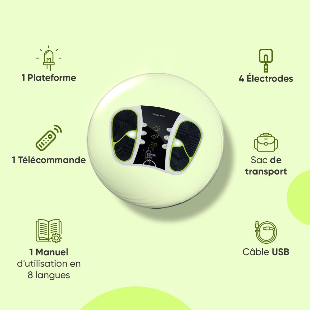 Plateforme ronde WeightWorld blanche avec 4 électrodes noires et écran central