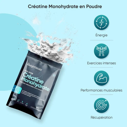 Sac noir de créatine monohydrate en poudre micronisée.