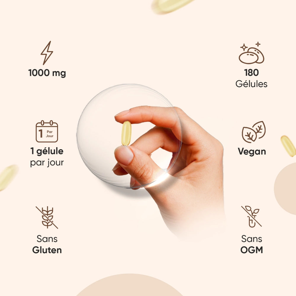 Gélule d’huile de lin Vegan oméga 3-6-9, tenue par une main