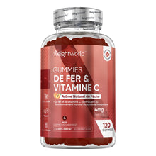 Bocal de gummies au fer et vitamine C, arôme naturel, 120 gummies, 14 mg par dose