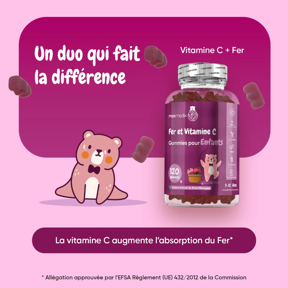 Bocal de gummies Fer et Vitamine C pour enfants, visuel promotionnel