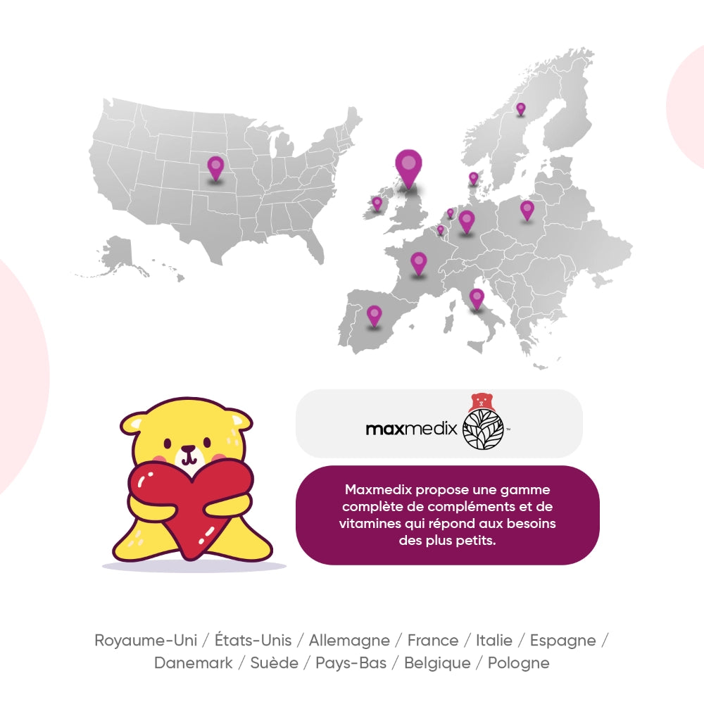 Carte de distribution maxmedix pour gummies Fer et Vitamine C en Europe