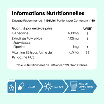 Tableau d’informations nutritionnelles du complément WeightWorld L-théanine
